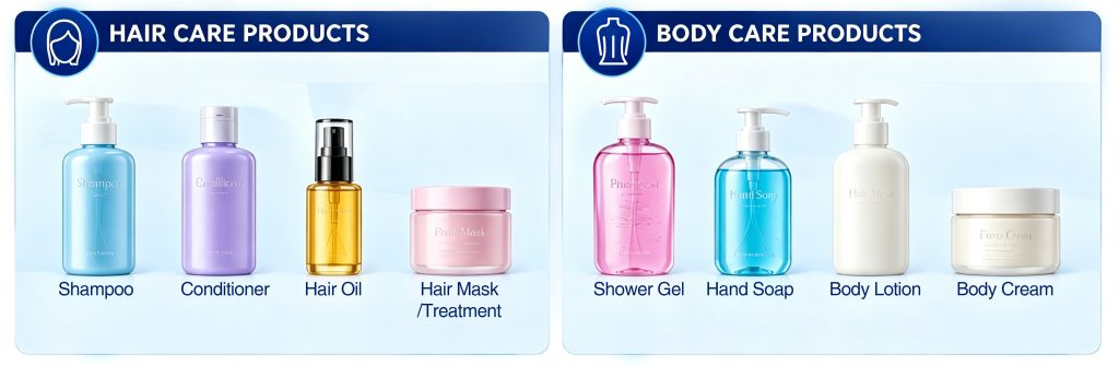 Applicable products for Hair Care and Body Care